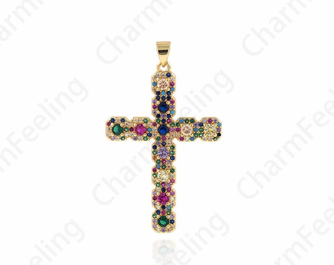 18K Gold Filled Cross Pendant,Micropavé CZ Cross Necklace,Christian Charm,Cross Charm,DIY Jewelry Accessories,46x28x3.3mm