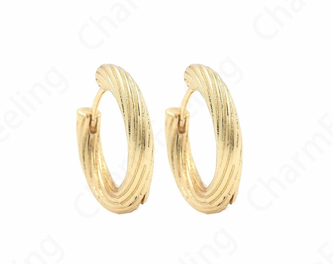 1 pair Gold Ear Hoops, 18K Gold Filled Hoops Earrings,Twist Earrings, Nickel-Free Earrings, Small Hoops, Minimalist Earrings 20.2x21.5x3.8mm