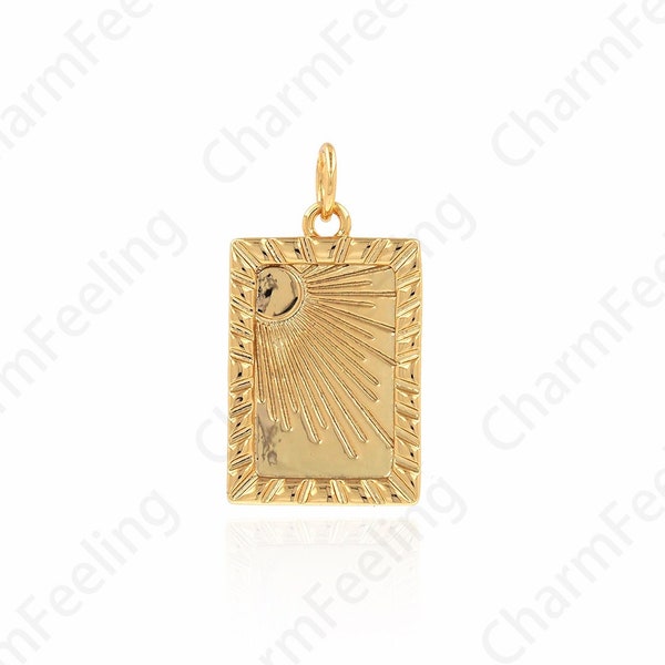 Rectangular Pendant 18K Gold Filled Sun Charm, Sun Pendant,Micropavé CZ Square Necklace,DIY Jewelry Supplies,12x22.5x1.8mm