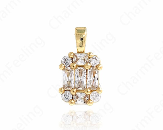 18K Gold Filled Geometric Necklace,Rectangular Pendant,Micropavé CZ Medal Charm, Suitable For DIY Jewelry Making Accessories,10.5x5.5x2.5mm