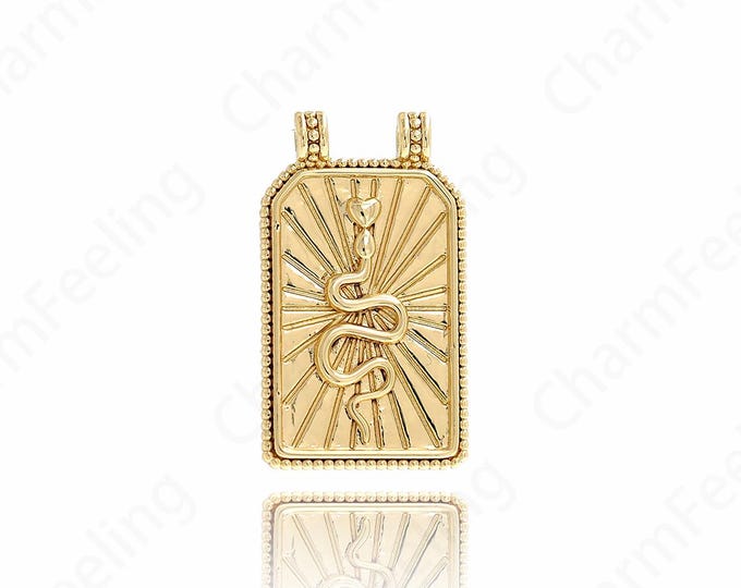 18K Gold Filled Snake Pendant, Square Snake Necklace, Crawling Pendant, DIY Jewelry Making Accessories 26x15x2.5mm