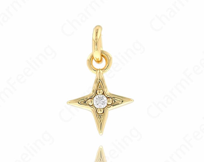18K Gold Filled Star Necklace, Micropavé CZ Star Charm, Polaris Charm, Starburst Charm, DIY Jewelry Accessories,11.3x7x2mm