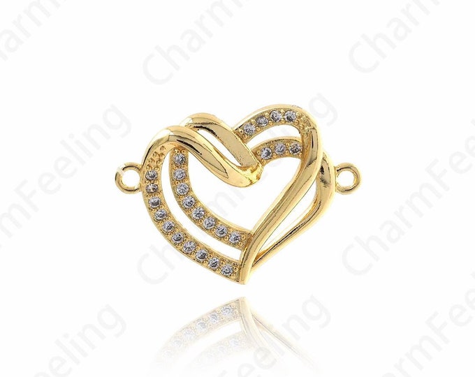 Heart Connector, 18K Gold Filled Heart Charm, Double Heart Connector, Love Connector, DIY Jewelry Supplies, 24.7x18x5mm