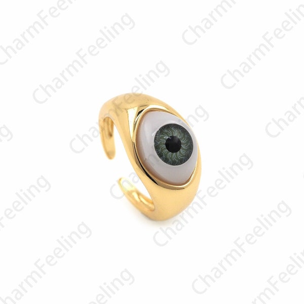 18K Gold Filled Eye Ring,Gold Open Ring, Eye Ring, Adjustable Ring, Eye Decoration, Enamel Magic Eye Ring, Enamel Charm, Eye Charm