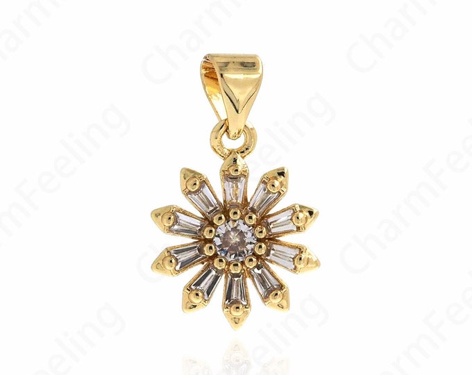 Plant Charm, Micropavé CZ Plant Pendant,18K Gold Filled Flower Pendant,Flower Necklace,DIY Jewelry Making Accessories,19.5x12x3mm