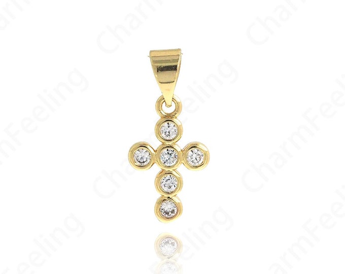 1pcs Religious Charm,18K Gold Flled Cross Charm, Cross Pendant,MicroPave CZ Cross Necklace, DIY Jewelry Making Accessories 19x9x2mm