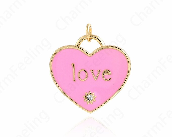 Enamel Heart Lock Pendant, 18K Gold Filled Heart Lock Pendant, Enamel Charm, Heart Lock Charm, DIY Jewelry Accessories 23x24x3mm