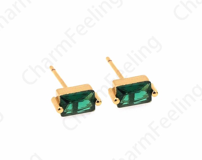 1 Pair,Micropavé CZ Exquisite Earrings, 18K Gold Filled Rectangular Rhinestone Earrings,  Crystal Earrings, Square Earrings, 4X8X15.8mm