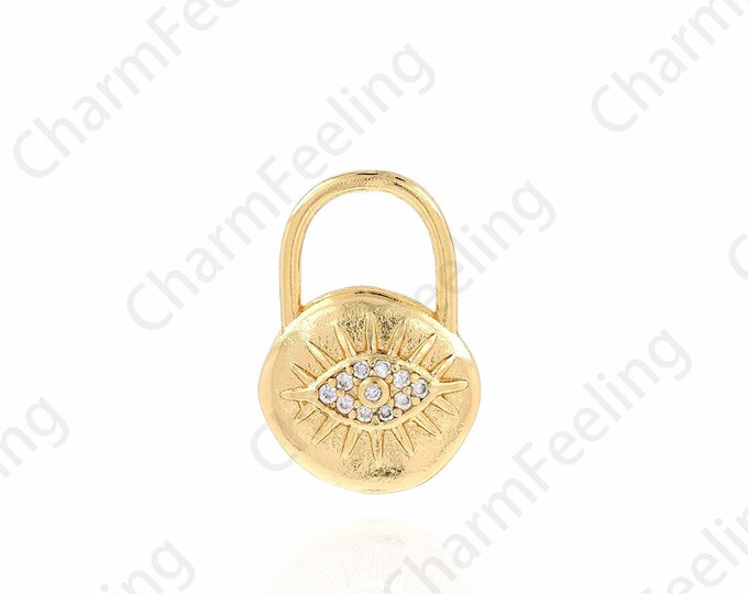 Eye Charm,Eye Necklace, 18K Gold Filled Round Eye Pendant, Micropavé CZ Coin Pendant, DIY Jewelry Accessories, 13x9x2.8mm