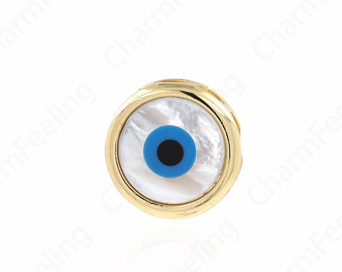 Micropavé CZ Round Shell  Eyes Pendant, Eye Pendant, 18K Gold Filled Round Eye Pendant, DIY Jewelry Accessories, 18.5x18.5x6mm