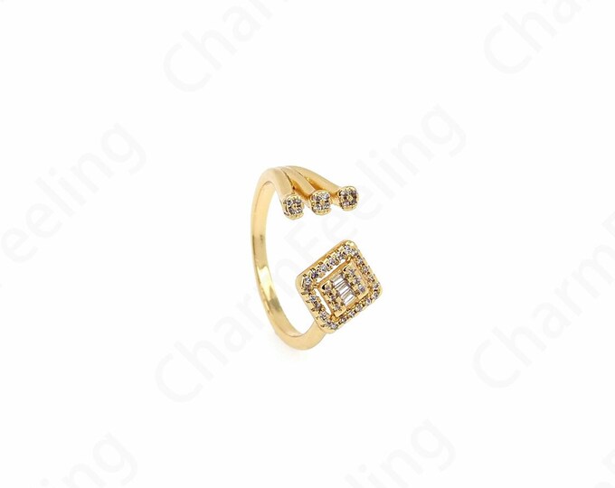 18K Gold Filled Adjustable Rings, Line Rings,Micropavé CZ Everyday Rings, Square Rings, Round Rings, Gold Open Rings,