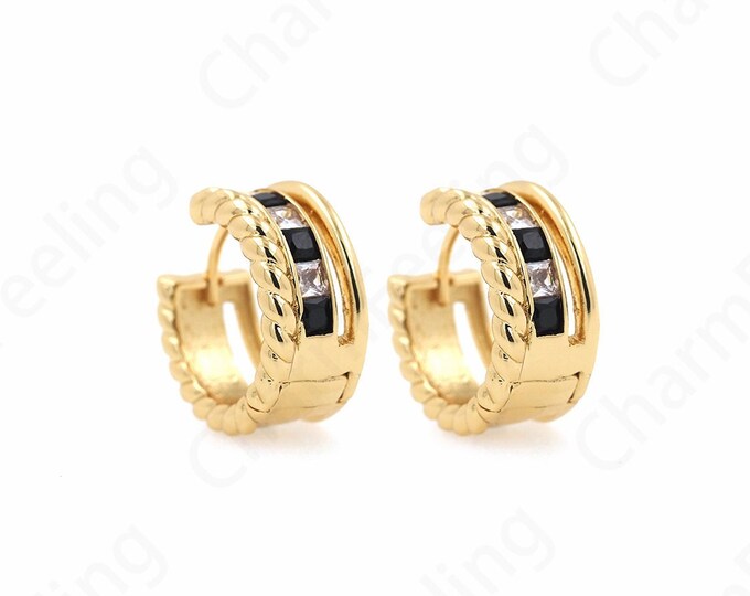 Micropavé CZ Enamel Earrings,Piano Earrings,Round Earrings,Pierced Earrings, 18K Gold Filled Enamel Charm,DIY Jewelry Supplies,18x16.8x8.7mm