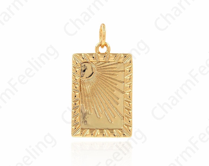 Rectangular Pendant 18K Gold Filled Sun Charm, Sun Pendant,Micropavé CZ Square Necklace,DIY Jewelry Supplies,12x22.5x1.8mm