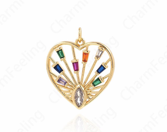 18K Gold Filled Heart Pendant, Heart Charm, Love Necklace, Micropavé CZ Heart Necklace, DIY Jewelry Accessories 23x27x3.5mm