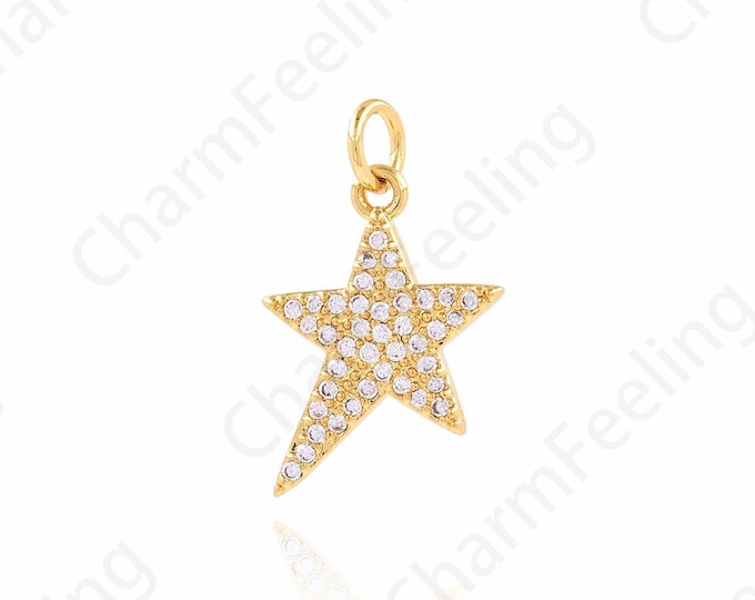 18K Gold Filled Star Jewelry, Pentagram Pendant, Micropavé CZ Star Charm, Dainty Pendant,Celestial Charm, DIY Jewelry Supplies,13x20.5x1.8mm