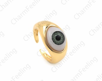 18K Gold Filled Eye Ring,Gold Open Ring, Eye Ring, Adjustable Ring, Eye Decoration, Enamel Magic Eye Ring, Enamel Charm, Eye Charm