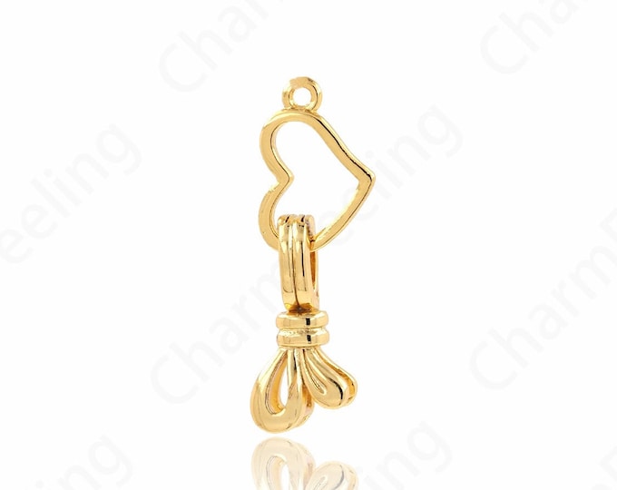 Heart Charm, Dainty Charm,Bow Pendant,18K Gold Filled Knot Necklace, Micropavé CZ Pendant Accessories, DIY Jewelry Supplies, 25.6x9x5mm