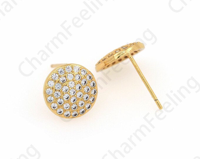 Earring Charm, Round Earrings, Micropavé CZ Earring Accessories, 18K Gold Filled Pierced Earrings, DIY Earring Accessories，10.3x14mm