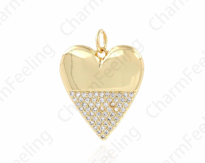 18K Gold Filled Love Charm, Puffed Heart Pendant, Micropavé CZ Heart Pendant, Love Necklace, DIY Jewelry Supplies,23.5x18x2.3mm