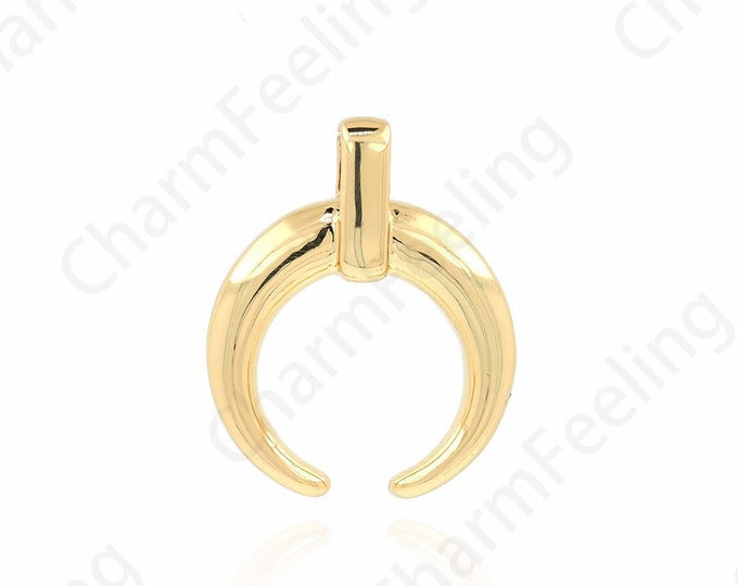 18K Gold Filled Crescent Pendant,Horn Charm,Horn Jewelry,Double Horn Pendant,Horn Necklace,Pendant,Horn Pendant,23x18.5x3.2mm