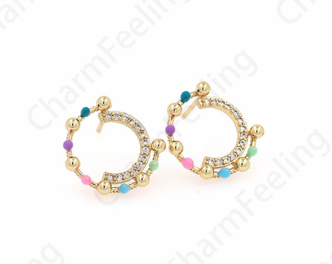 Micropavé CZ Ring Earrings, Hoop Earrings,Gemstone Earrings, 18K Gold Filled Dainty Earrings, Boho Earrings, DIY Jewelry Supplies, 15.5x16mm