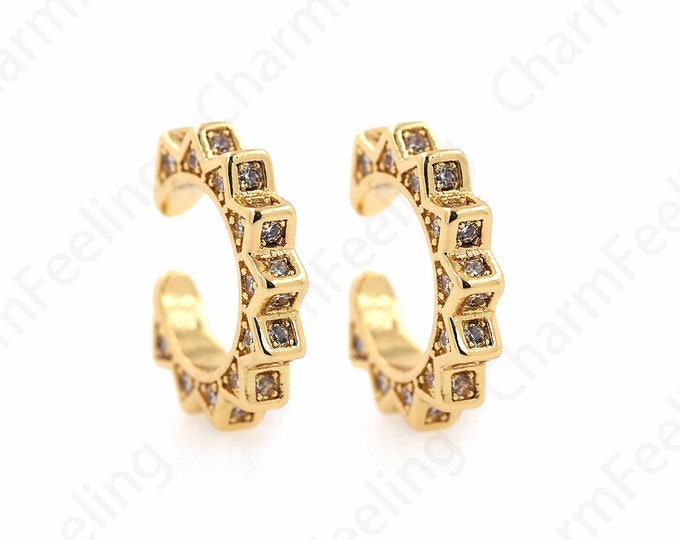 Ladies Ear Clips,Micropavé CZ Ear Clip Earrings,Pierced Earrings,18K Gold Filled Simple Earrings,Twist Ear Clips,Gift for Her,12x14x2.5mm