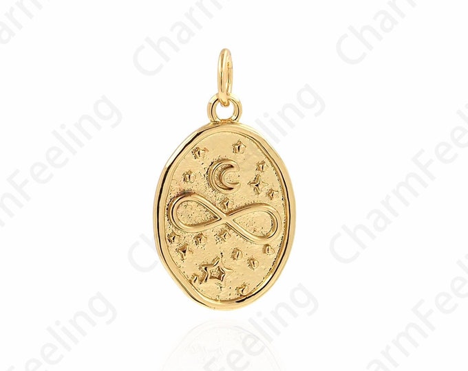Oval Pendant, Moon Necklace, Micropavé CZ Infinity Charm, 18K Gold Filled Star Pendant, DIY Jewelry Supplies, 12.2x21x1.5mm