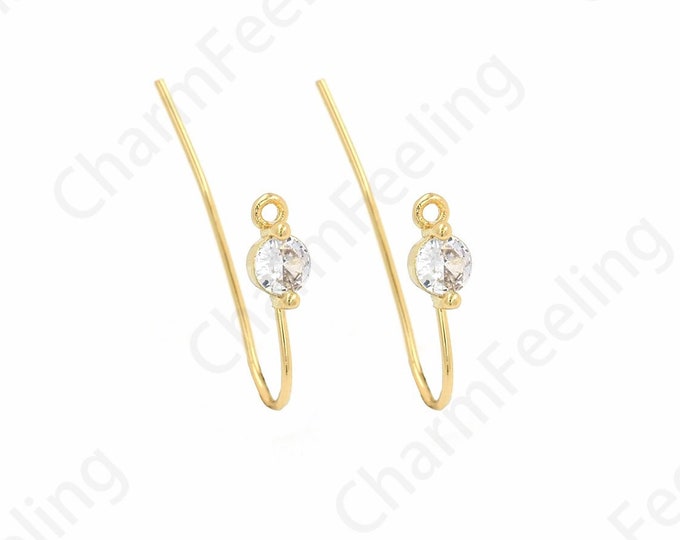 Micropave Cubic Zirconia Gold Earrings, 18K Gold Filled Fashion Earrings, Simple Earrings, Suitable For Anniversary Gifts 11.5x22.5x4mm
