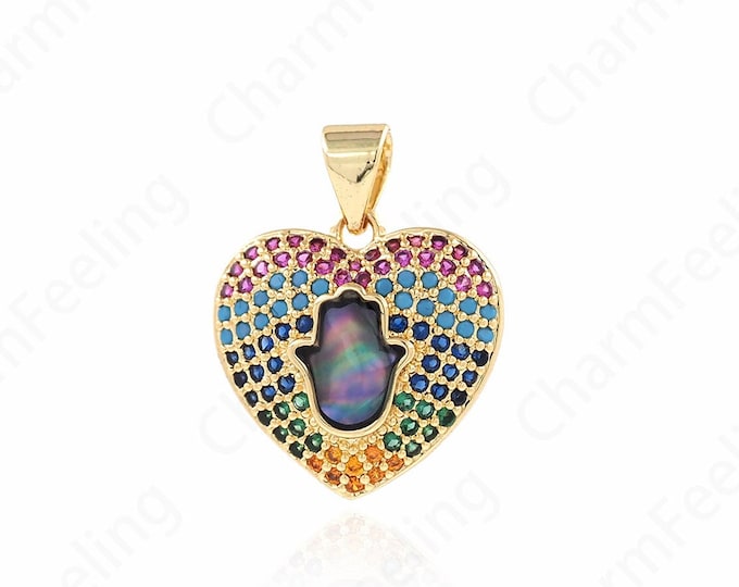 Micropavé CZ Palm Charm, Hand Pendant,18K Gold Filled Palm Pendant,Heart Hand Charm,DIY Jewelry Accessories, 20x16x4.5mm