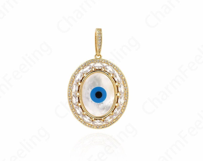 18K Gold Filled Lucky Eye Pendant,Oval Pendant,Eye Charm,Micropavé CZ Eye Necklace,DIY Jewelry Supplies, 43.5x27x6mm