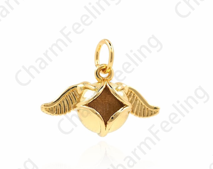 Wing Pendant, Round Necklace, 18K Gold Filled Wing Charm, Polaris Pendant, Enamel Charm, DIY Jewelry Making Supplies, 13.5x17x7.5mm
