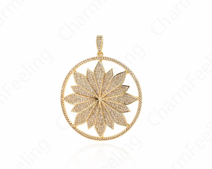 Plant Jewelry, Chrysanthemum Pendant,Plant Charm,Flower Necklace,CZ Flower Charm, DIY Jewelry Making Accessories 53.5x43x4mm