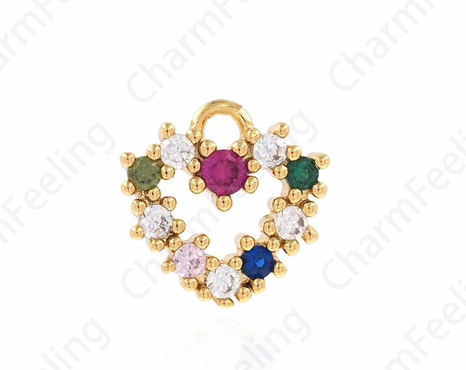 Micropavé CZ Heart Charm, Heart Pendant, Botanical Charm, 18K Gold Filled Flower Charm, Love Necklace, DIY Jewelry Supplies, 9x9x2mm