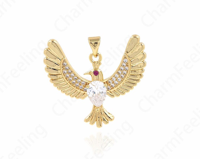 Bird Charm,Animal Pendant, 18K Gold Filled Bird Pendant, Hummingbird Necklace,Animal Charm,Micropavé Cubic Zirconia Jewelry 27.5x31x4.5mm