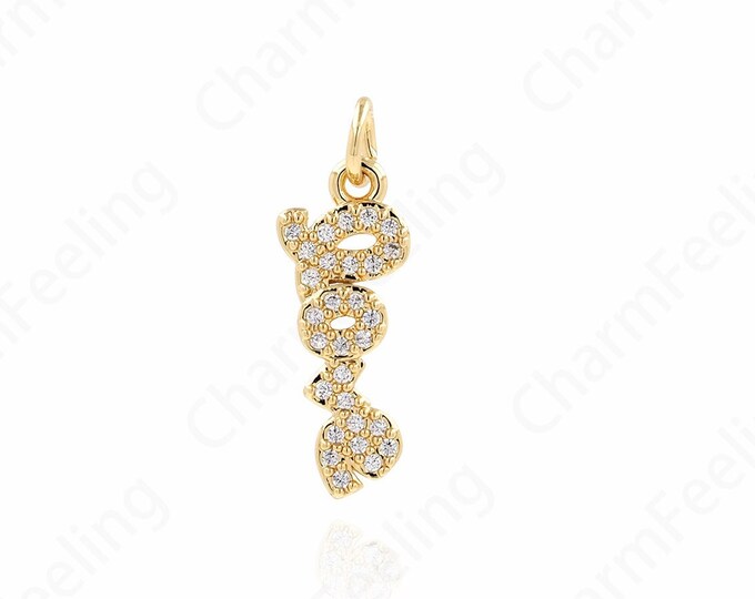 18K Gold Filled Long Necklace, Love Necklace, LOVE Long Pendant,Letter Pendant, Micropavé CZ Love Charm,DIY Jewelry Accessories 22x7x1.5mm