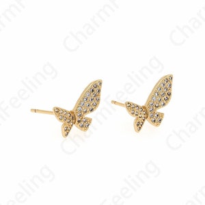 Boucles d’oreilles insectes remplies d’or 18 carats, charme papillon Micropavé CZ, boucles d’oreilles papillon, bijoux papillon, fournitures de bijoux DIY, 10.3x12.5x1.5mm