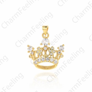 マイクロパヴェ CZ クラウンペンダント、キングチャーム、18K ゴールドフィルド クラウンネックレス、ノーブルネックレス、DIY ジュエリー用品、28.7x24x4.5 mm