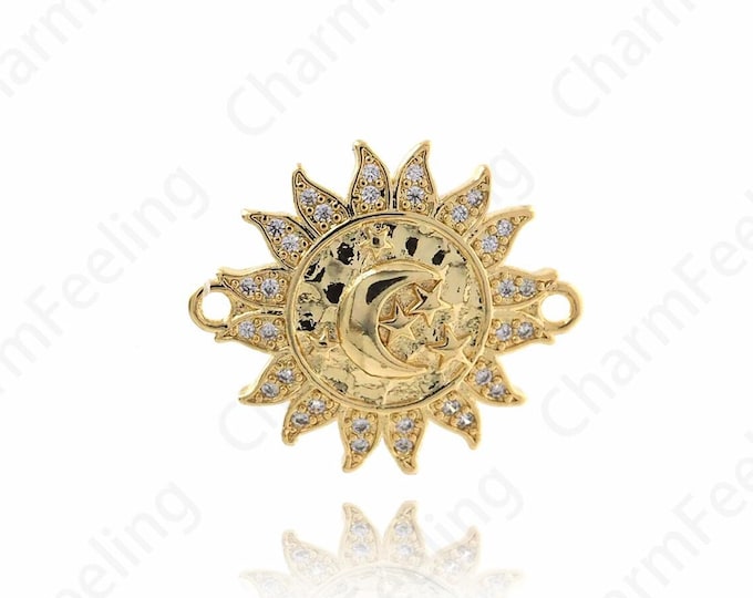 Sun Connector, Sun Charm,Micropaved CZ Circular Connector,18K Gold Filled With Sun Charm, DIY Bracelet Necklace Accessories, 22.5x19.8x2.8mm