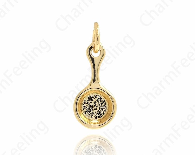 18K Gold Filled Frying Pan Charm, Pan Necklace, Pan Pendant, DIY Jewelry Supplies, 18x7.3x2.5mm