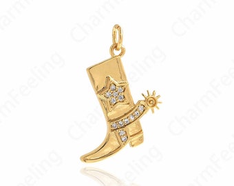 Cowboy Boots Pendant,Sneaker Charm, 18K Gold Filled Cowboy Boots Charm, Shoe Charm, DIY Jewelry Supplies, 24.5x18x2.5mm