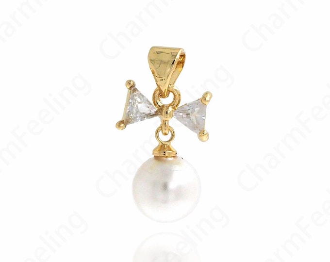 Pearl Flower Pendant, Pearl Charm, 18K Gold Filled Plant Charm, Flower Necklace, Flower Charm, DIY Jewelry Supplies, 20x10x8mm