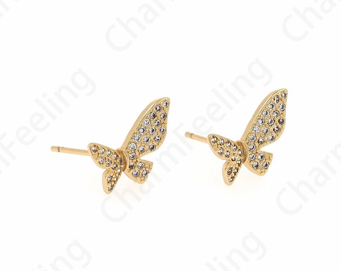 18K Gold Filled Insect Earrings, Micropavé CZ Butterfly Charm,Butterfly Earrings, Butterfly Jewelry, DIY Jewelry Supplies, 10.3x12.5x1.5mm