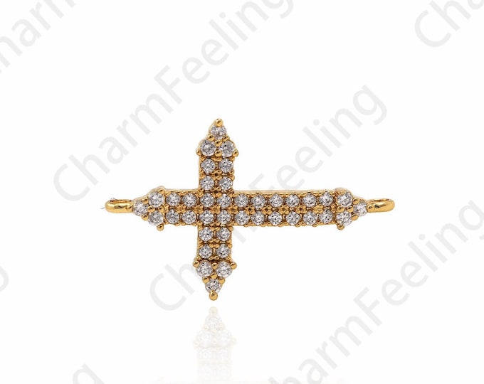 Micro-Pave Cross Connector, Cross Pendant, Cross Charm, Christian Gift Supply Discovery 22.4x14x2.1mm 1pcs