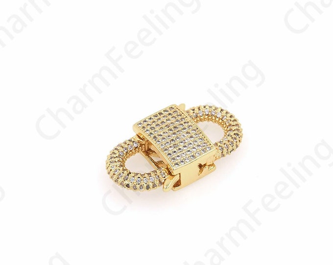 Micropavé CZ Lock Clasp,18K Gold Filled Bracelet Clasp,Carabiner,Key Clasp,Button Clasp,Toggle Clasp,DIY Jewelry Making Supplies,14x27x6.3mm