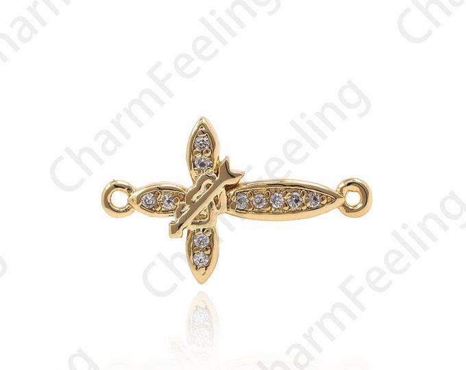Cross connector,curved cross,delicate cross,gold plated cross,sideway cross 11*17*2mm 1pcs