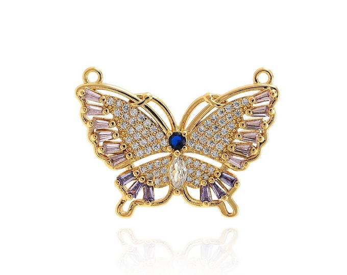Butterfly Pendant, Butterfly Necklace, Micropavé CZ Flying Charm, 18K Gold Filled Insect Necklace, DIY Jewelry Supplies, 21.5x29x2.5mm