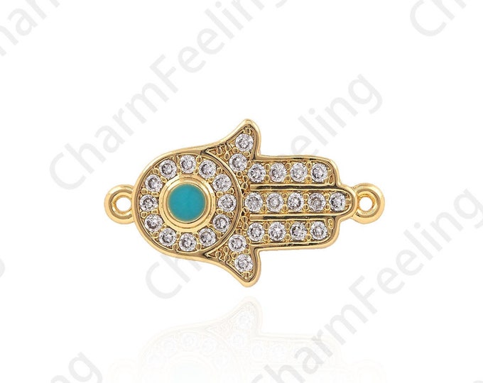 Hand Of Enamel Famathi, Hamsa Connector, Hand Charm, Hamsa Jewelry, DIY Jewelry Making Accessories 22x13.5x2.7mm  1pcs