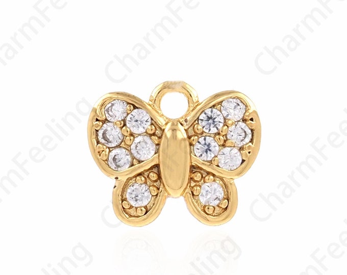 18K Gold Filled Dainty Pendant,Micro-Pave Butterfly Pendant,Crystal Butterfly Necklace, Animal Charm, Butterfly Charm 7x6x1.7mm