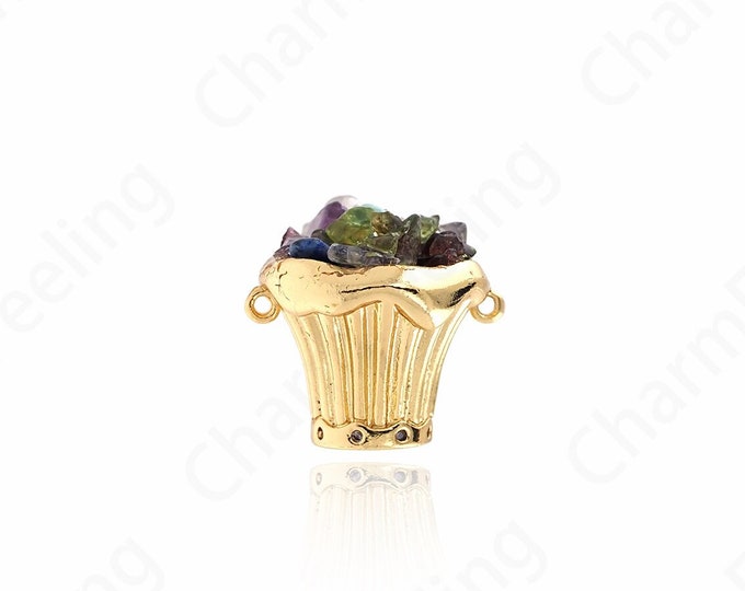 Flowerpot Connector, 18K Gold Filled Circular Connector,Enamel Connector, DIY Necklace And Bracelet Accessories, 20x20.5x18mm