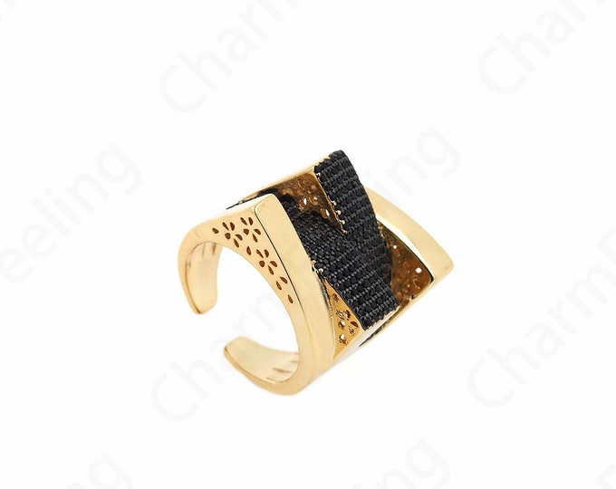 18K Gold Filled Adjustable Rings, Ring Charm, Micropavé CZ Everyday Rings, Round Rings, Gold Open Rings, DIY Jewelry Supplies